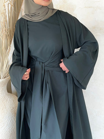 abaya fashion, tie waist abaya, blue abaya, navy abaya, modest abaya, maxi dress, long sleeve dress, hijabi fashion, modest fashion